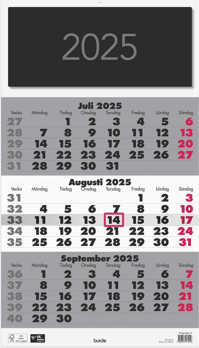 Väggkalender 2025 Triplaner Elegant