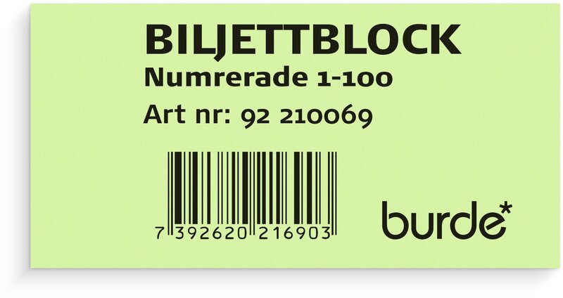 Biljettblock 1-100 grön